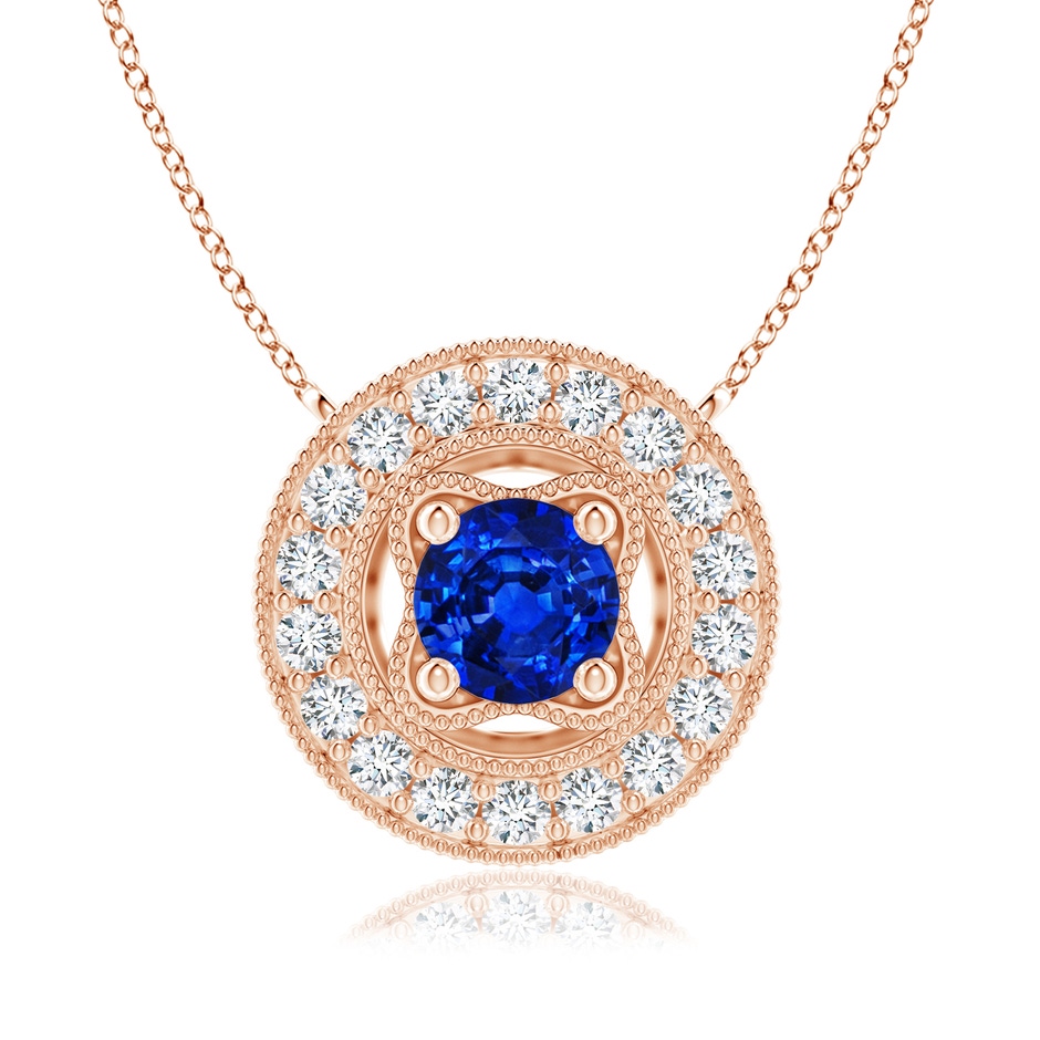 6mm Labgrown Lab-Grown Vintage Style Blue Sapphire Halo Pendant with Milgrain Detailing in Rose Gold 