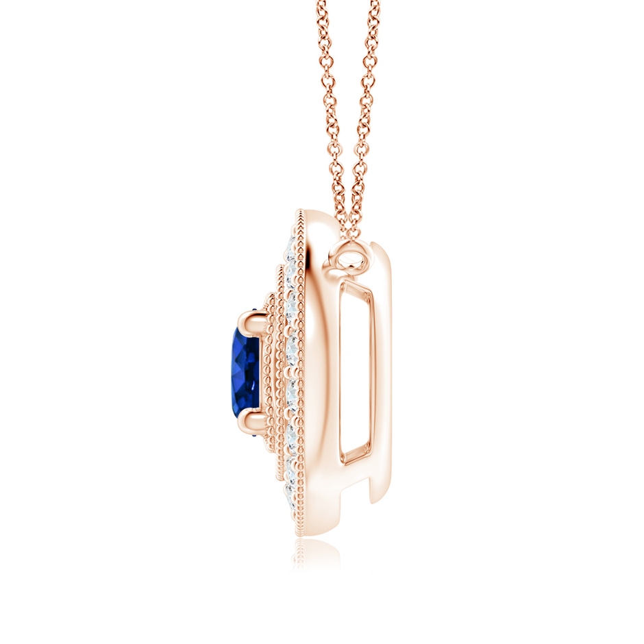 6mm Labgrown Lab-Grown Vintage Style Blue Sapphire Halo Pendant with Milgrain Detailing in Rose Gold side 199