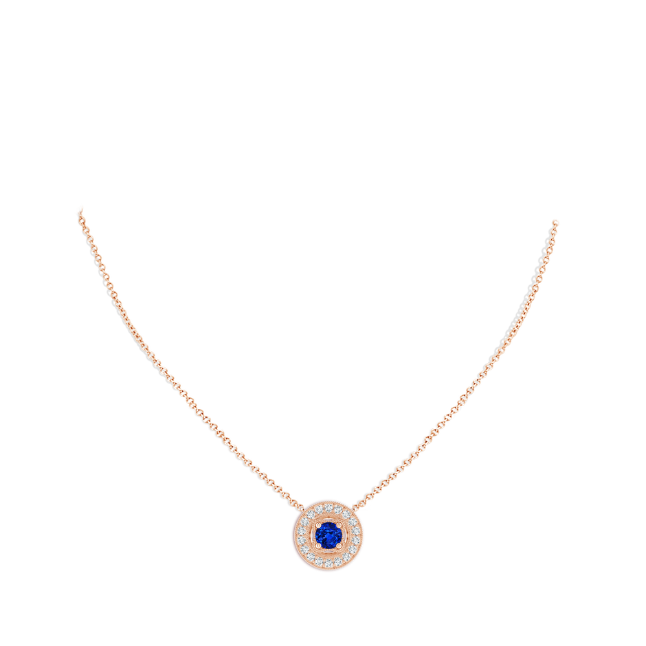 6mm Labgrown Lab-Grown Vintage Style Blue Sapphire Halo Pendant with Milgrain Detailing in Rose Gold pen