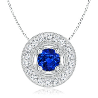 7mm Labgrown Lab-Grown Vintage Style Blue Sapphire Halo Pendant with Milgrain Detailing in P950 Platinum