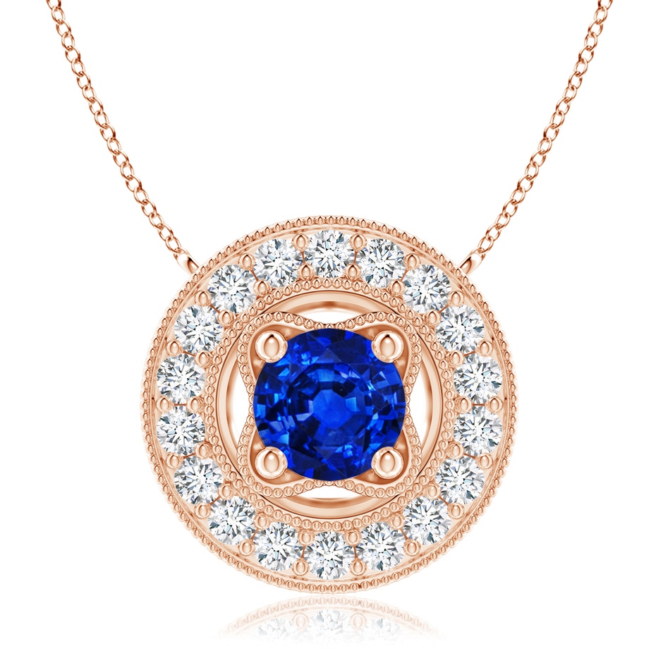 7mm Labgrown Lab-Grown Vintage Style Blue Sapphire Halo Pendant with Milgrain Detailing in Rose Gold 