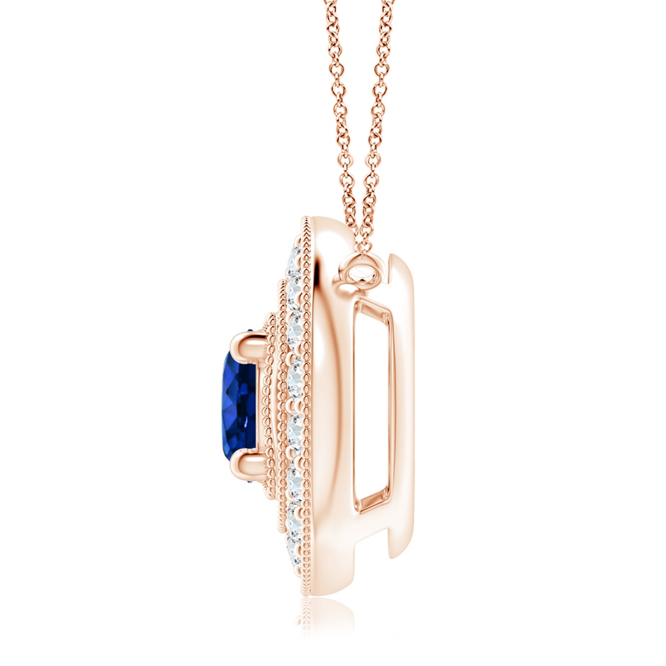 7mm Labgrown Lab-Grown Vintage Style Blue Sapphire Halo Pendant with Milgrain Detailing in Rose Gold side 199