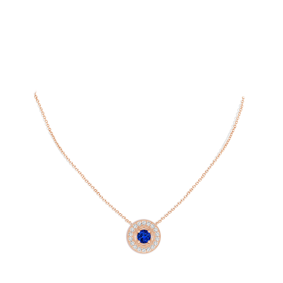7mm Labgrown Lab-Grown Vintage Style Blue Sapphire Halo Pendant with Milgrain Detailing in Rose Gold pen
