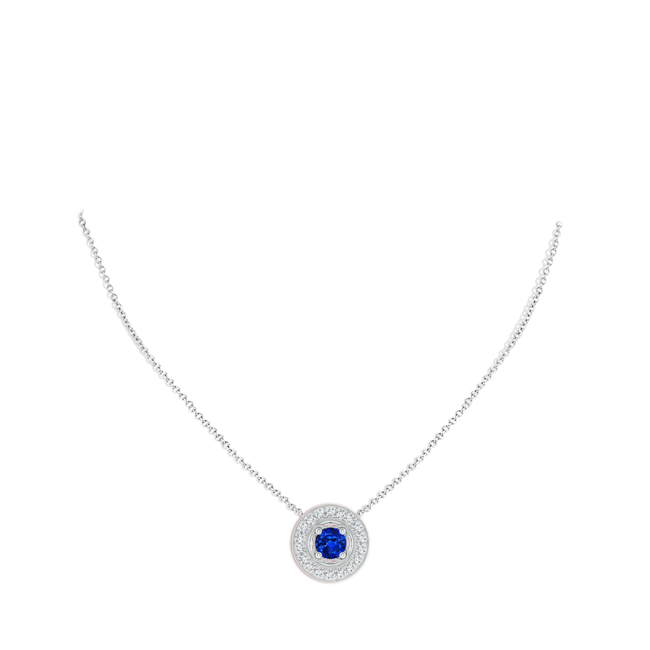 7mm Labgrown Lab-Grown Vintage Style Blue Sapphire Halo Pendant with Milgrain Detailing in White Gold pen