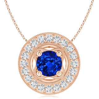 8mm Labgrown Lab-Grown Vintage Style Blue Sapphire Halo Pendant with Milgrain Detailing in 18K Rose Gold