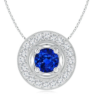 8mm Labgrown Lab-Grown Vintage Style Blue Sapphire Halo Pendant with Milgrain Detailing in P950 Platinum
