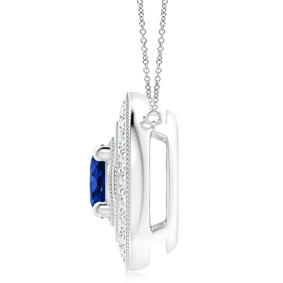 8mm Labgrown Lab-Grown Vintage Style Blue Sapphire Halo Pendant with Milgrain Detailing in P950 Platinum side 199