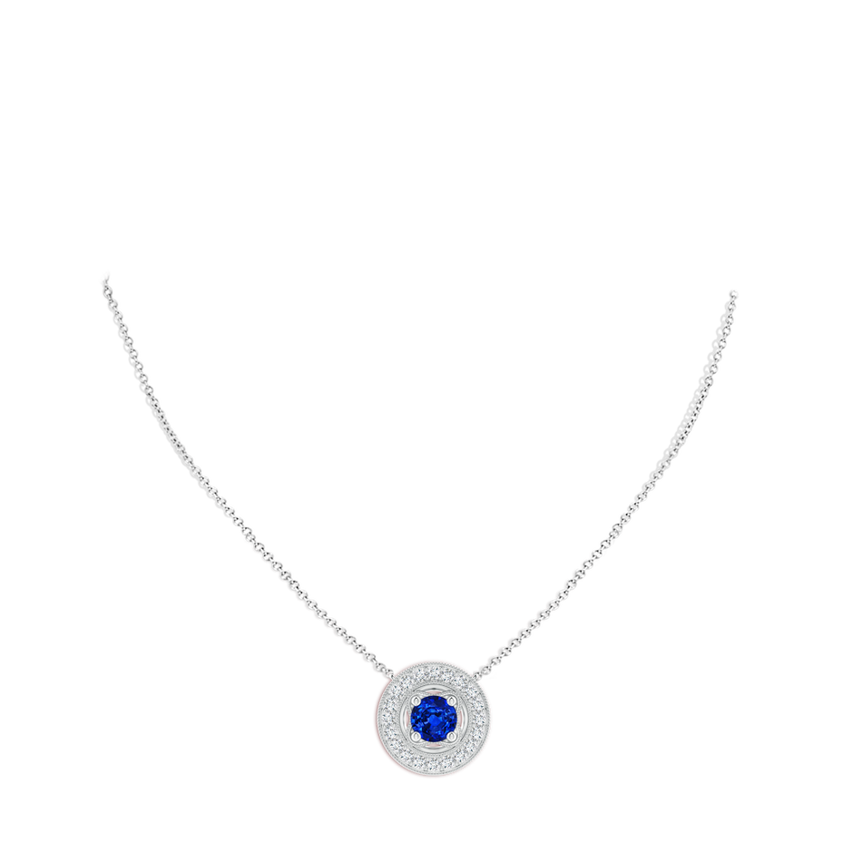 8mm Labgrown Lab-Grown Vintage Style Blue Sapphire Halo Pendant with Milgrain Detailing in P950 Platinum pen