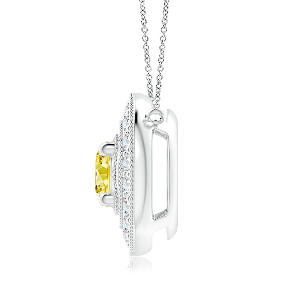 7.4mm Labgrown Vintage Style Lab-Grown Fancy Intense Yellow Diamond Halo Pendant with Milgrain Detailing in White Gold side 199