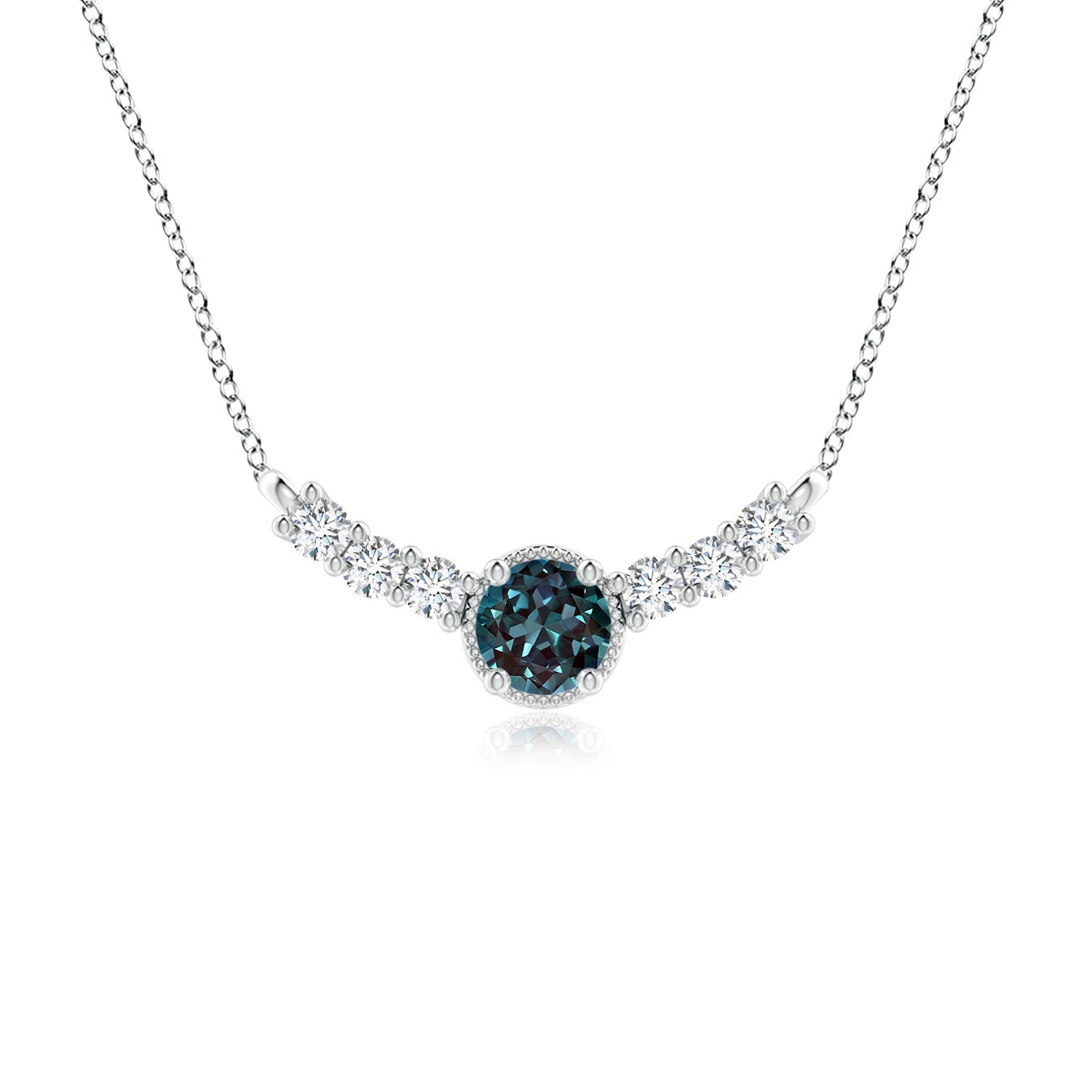 6mm Labgrown Vintage-Inspired Round Lab-Grown Alexandrite and Diamond Curved Bar Pendant in White Gold - main