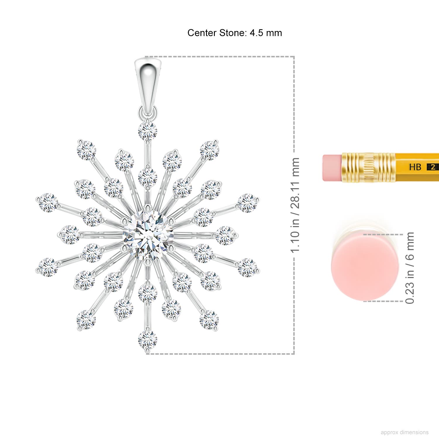4.5mm FGVS Lab-Grown Prong-Set Diamond Sunburst Pendant in 18K White Gold - ruler