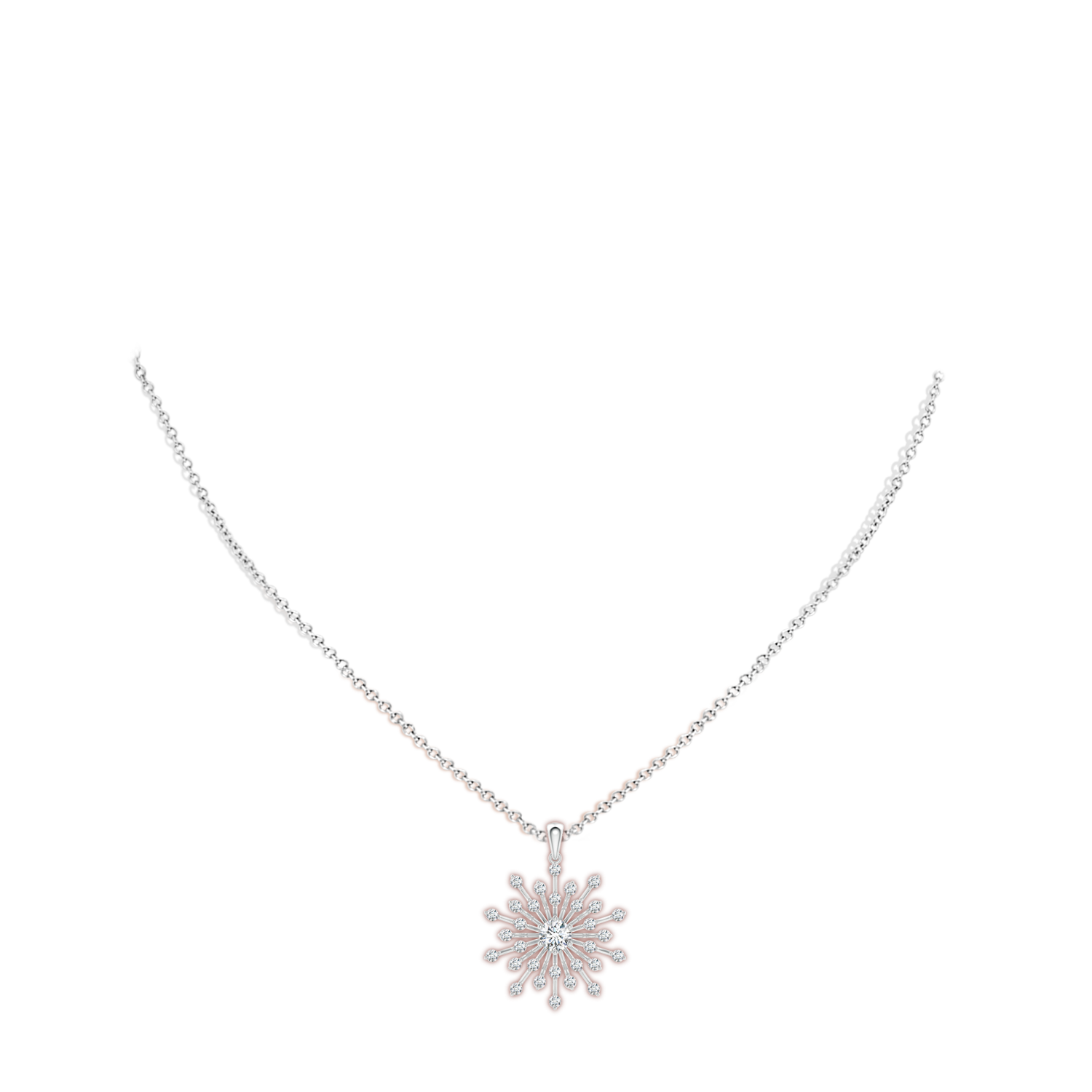 4.5mm FGVS Lab-Grown Prong-Set Diamond Sunburst Pendant in 18K White Gold - body_neck