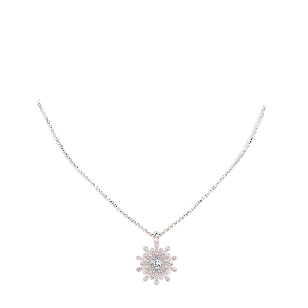 4.5mm FGVS Lab-Grown Prong-Set Diamond Sunburst Pendant in 18K White Gold - body_neck