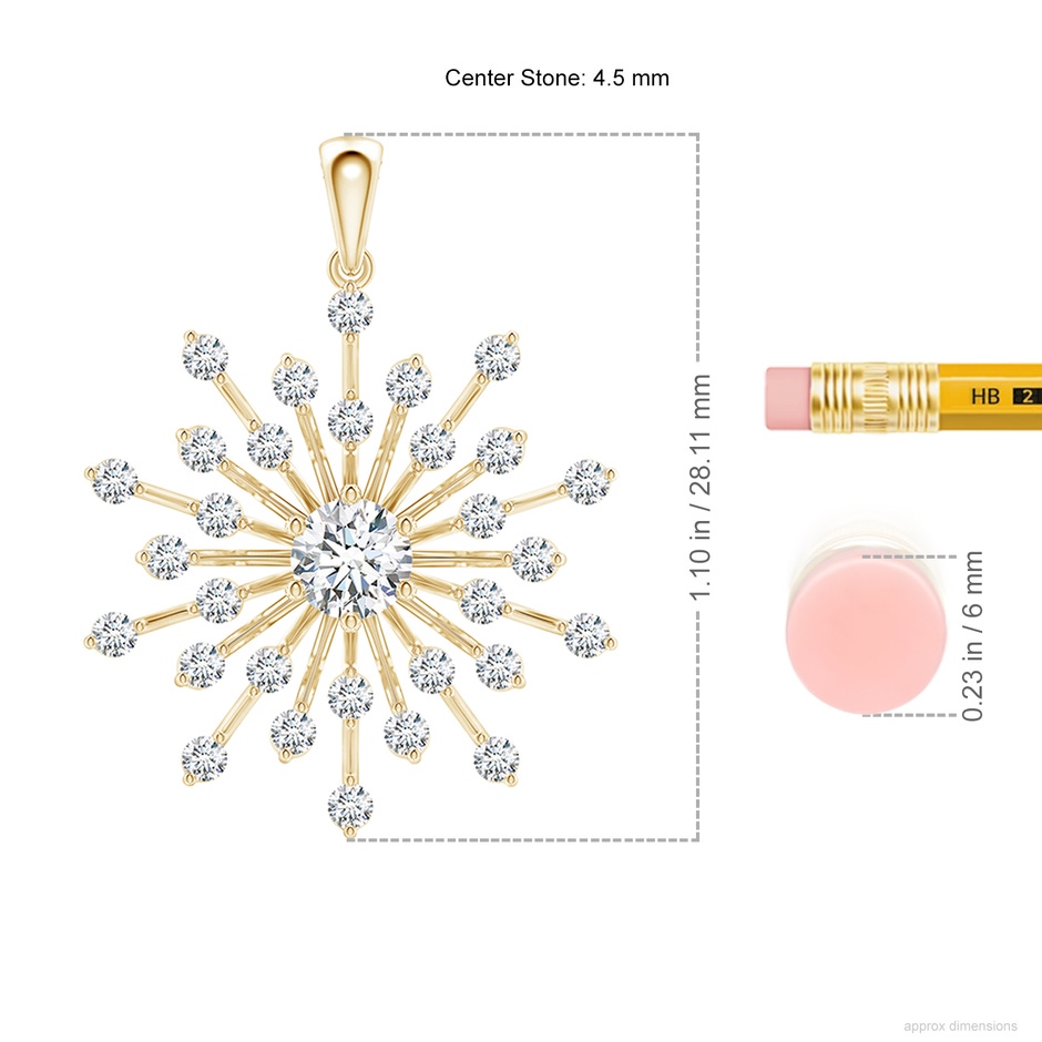 4.5mm FGVS Lab-Grown Prong-Set Diamond Sunburst Pendant in Yellow Gold ruler