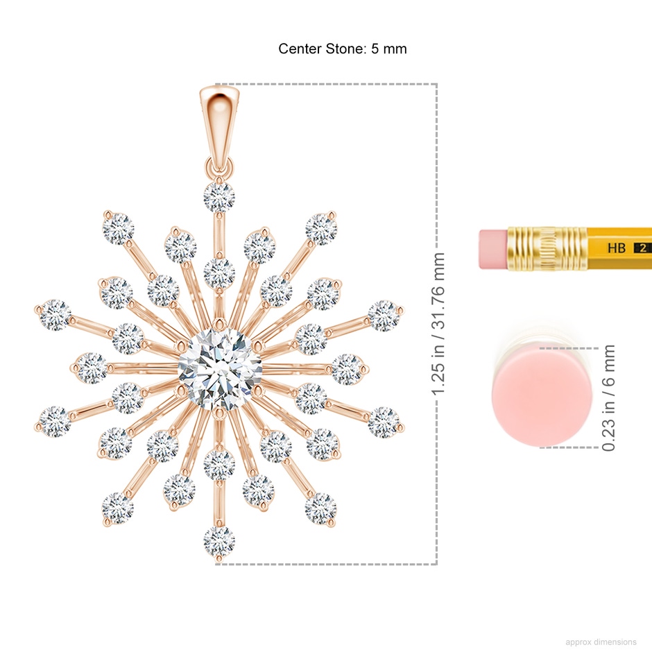 5mm FGVS Lab-Grown Prong-Set Diamond Sunburst Pendant in 18K Rose Gold ruler