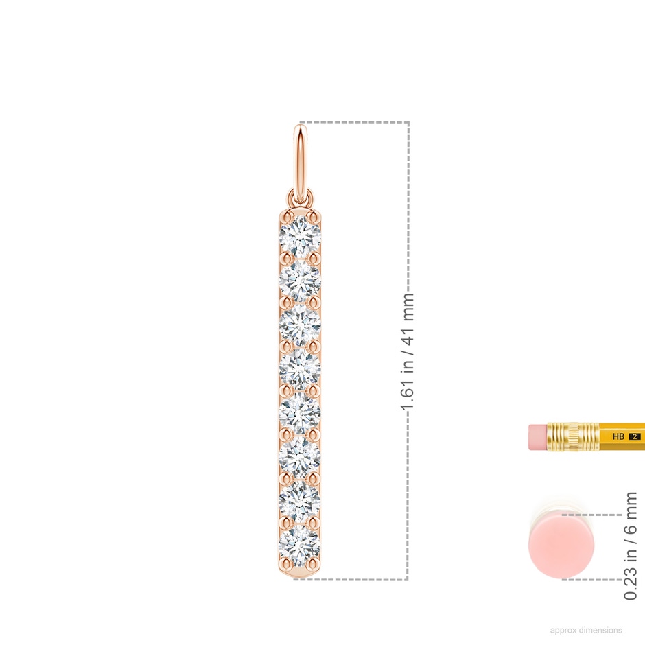 3.75mm FGVS Lab-Grown Prong-Set Diamond Vertical Bar Pendant in 18K Rose Gold ruler