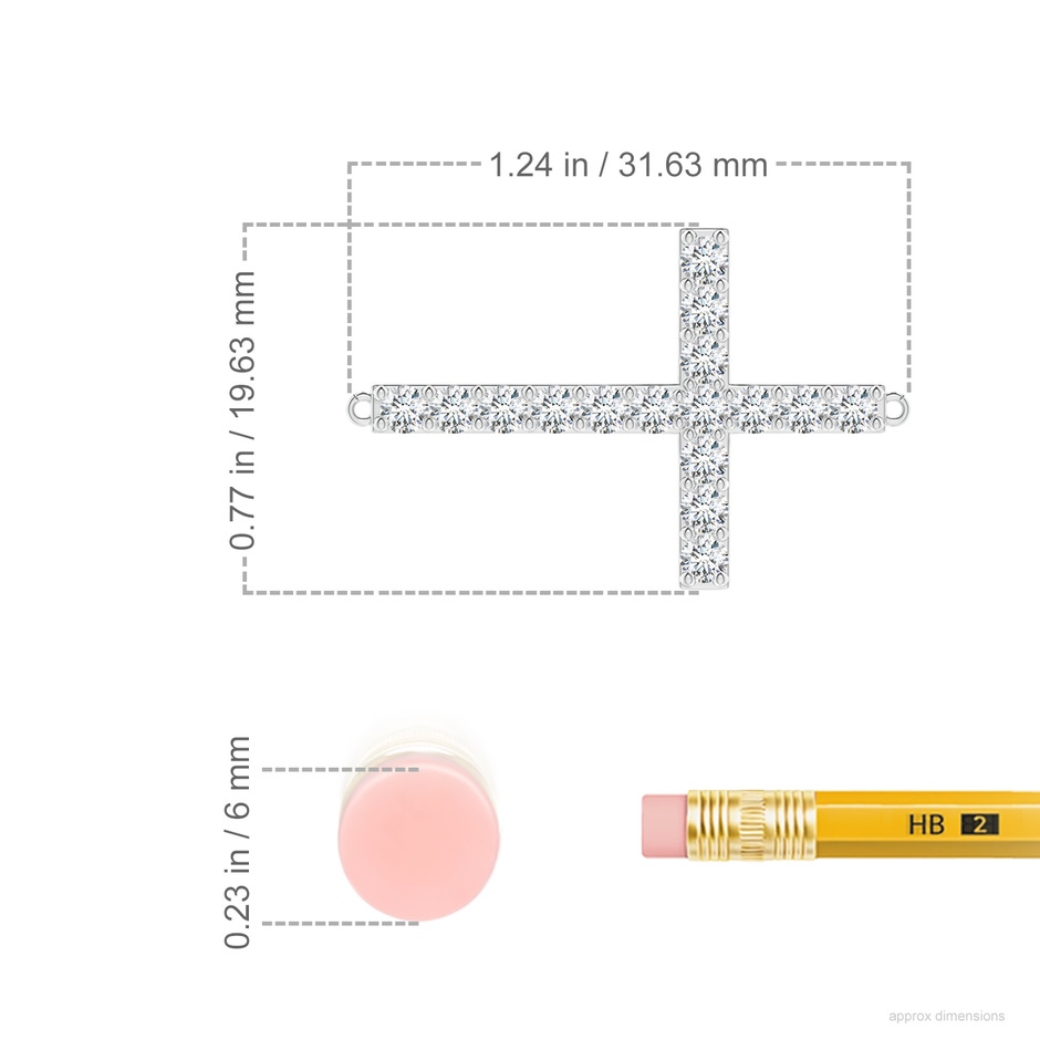 2.45mm FGVS Lab-Grown Prong-Set Diamond Horizontal Cross Pendant in White Gold ruler