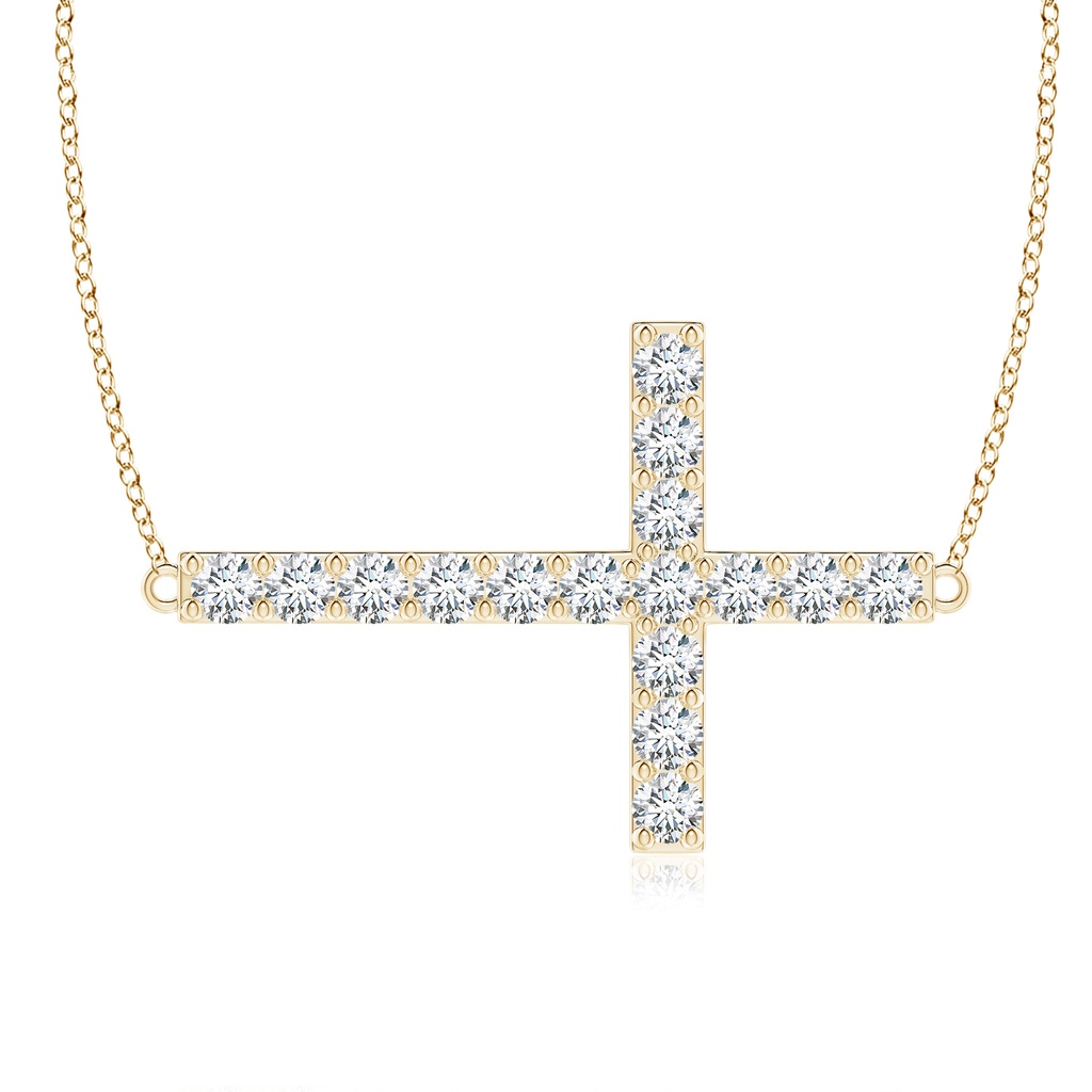 2.45mm FGVS Lab-Grown Prong-Set Diamond Horizontal Cross Pendant in Yellow Gold