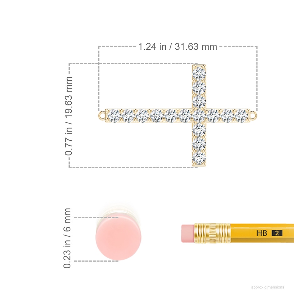 2.45mm FGVS Lab-Grown Prong-Set Diamond Horizontal Cross Pendant in Yellow Gold ruler