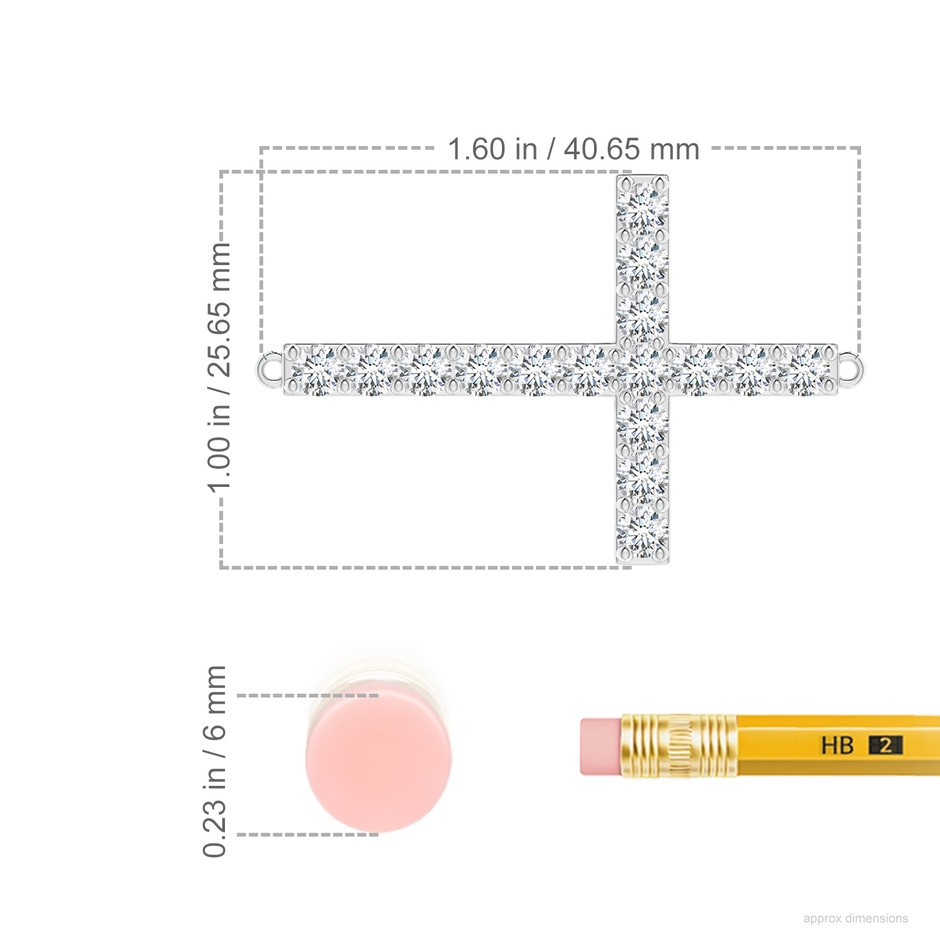 3.2mm FGVS Lab-Grown Prong-Set Diamond Horizontal Cross Pendant in 18K White Gold ruler