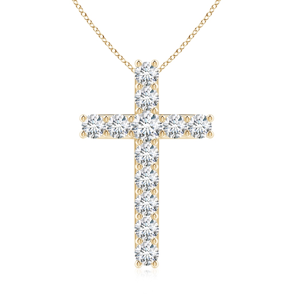 3.4mm FGVS Lab-Grown Classic Shared Prong-Set Diamond Cross Pendant in Yellow Gold