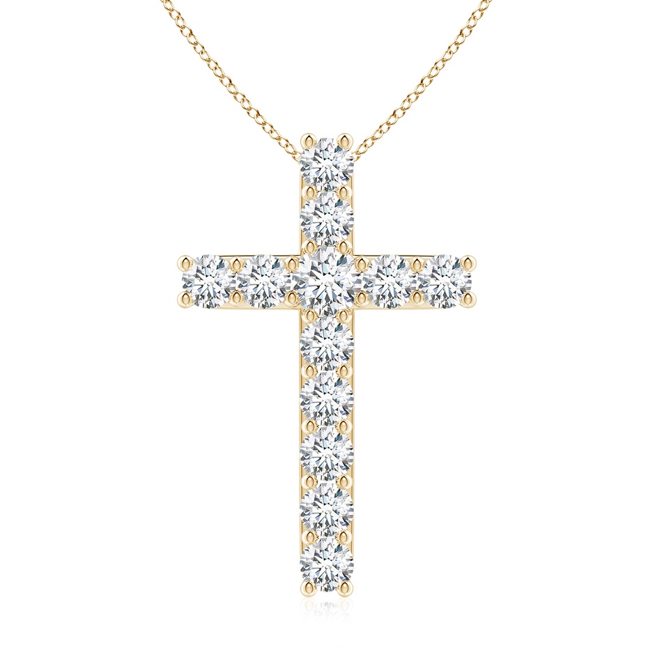 3.4mm FGVS Lab-Grown Classic Shared Prong-Set Diamond Cross Pendant in Yellow Gold 