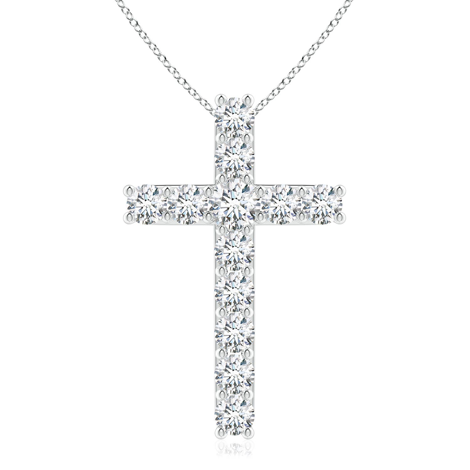 3.8mm FGVS Lab-Grown Classic Shared Prong-Set Diamond Cross Pendant in White Gold