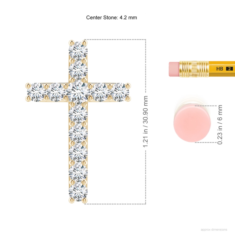 4.2mm FGVS Lab-Grown Classic Shared Prong-Set Diamond Cross Pendant in Yellow Gold ruler