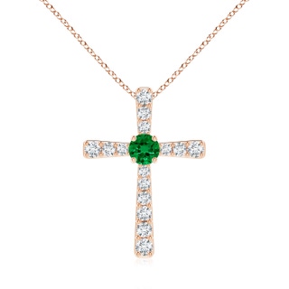 6mm Labgrown Lab-Grown Emerald and Lab Diamond Cross Pendant in 10K Rose Gold