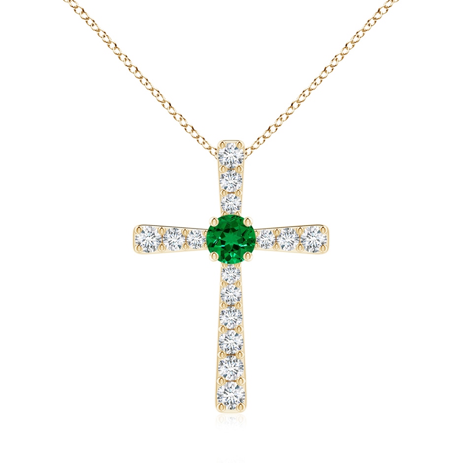6mm Labgrown Lab-Grown Emerald and Lab Diamond Cross Pendant in 9K Yellow Gold 