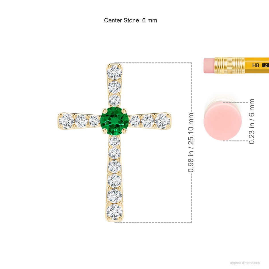 6mm Labgrown Lab-Grown Emerald and Lab Diamond Cross Pendant in 9K Yellow Gold ruler