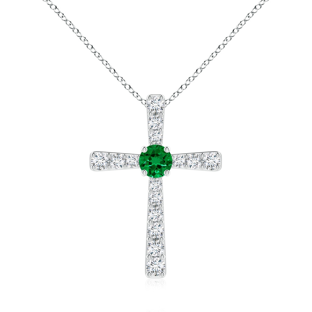 6mm Labgrown Lab-Grown Emerald and Lab Diamond Cross Pendant in P950 Platinum