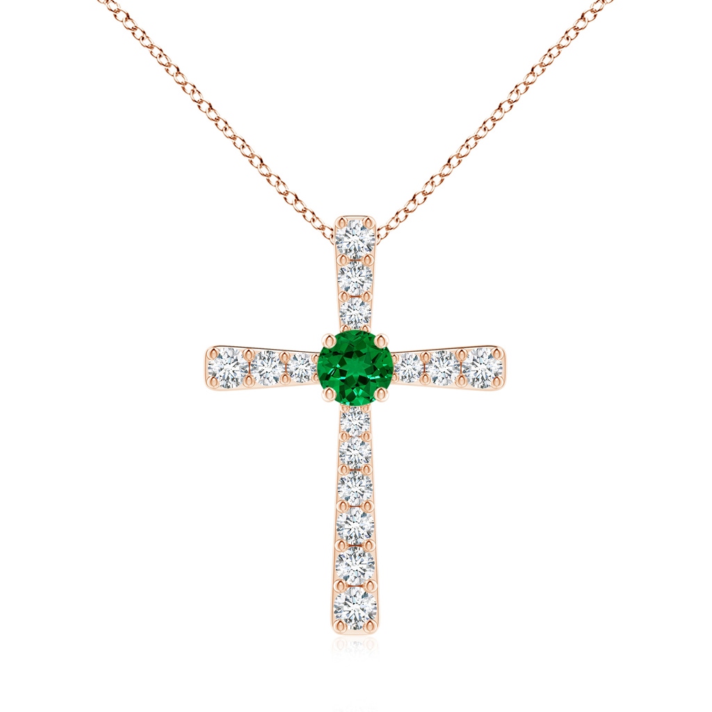 6mm Labgrown Lab-Grown Emerald and Lab Diamond Cross Pendant in Rose Gold