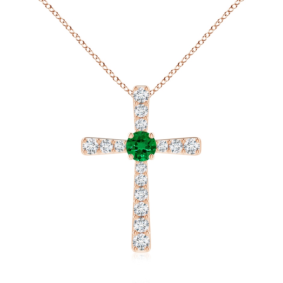 6mm Labgrown Lab-Grown Emerald and Lab Diamond Cross Pendant in Rose Gold 