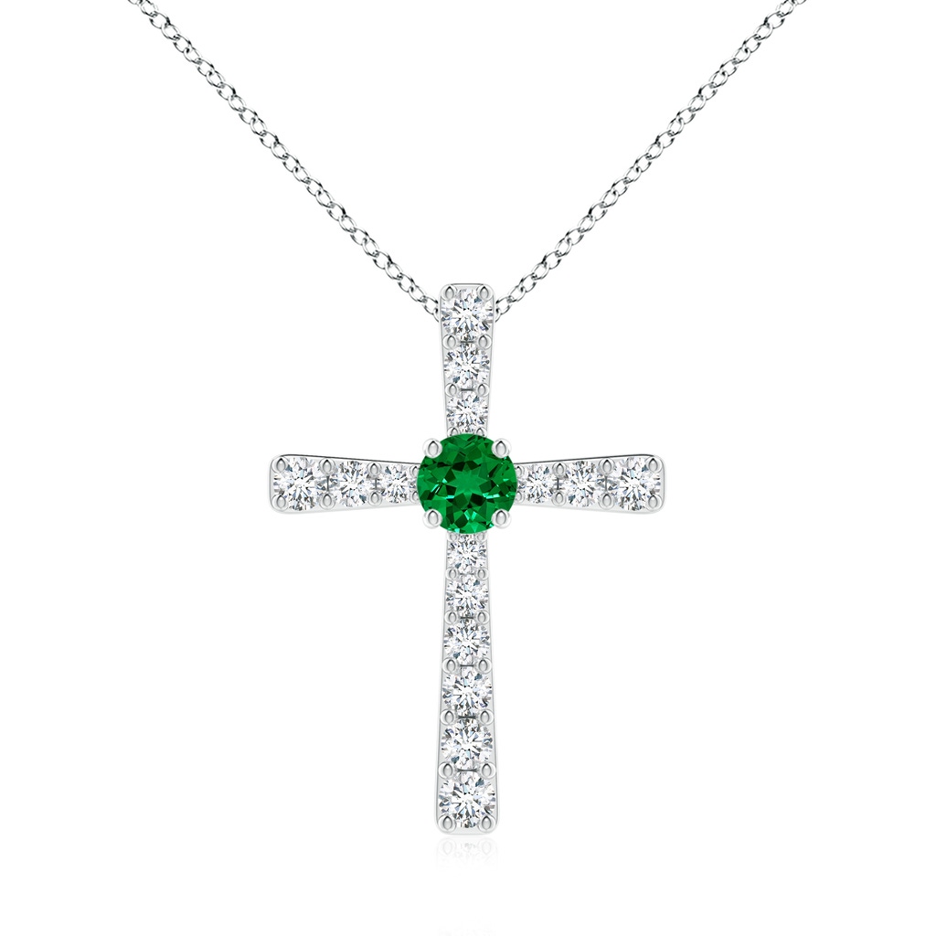 6mm Labgrown Lab-Grown Emerald and Lab Diamond Cross Pendant in White Gold 