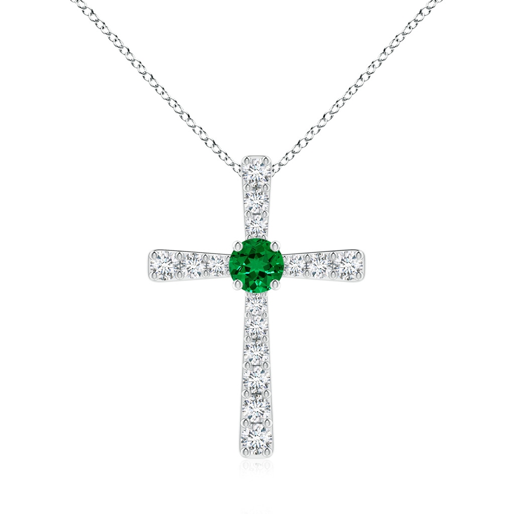 6mm Labgrown Lab-Grown Emerald and Lab Diamond Cross Pendant in White Gold