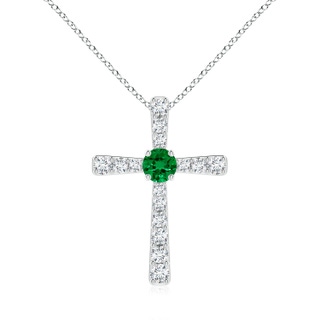 6mm Labgrown Lab-Grown Emerald and Lab Diamond Cross Pendant in White Gold