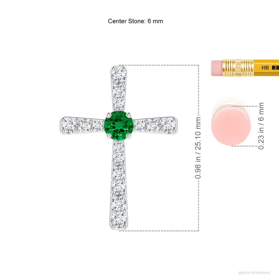 6mm Labgrown Lab-Grown Emerald and Lab Diamond Cross Pendant in White Gold ruler