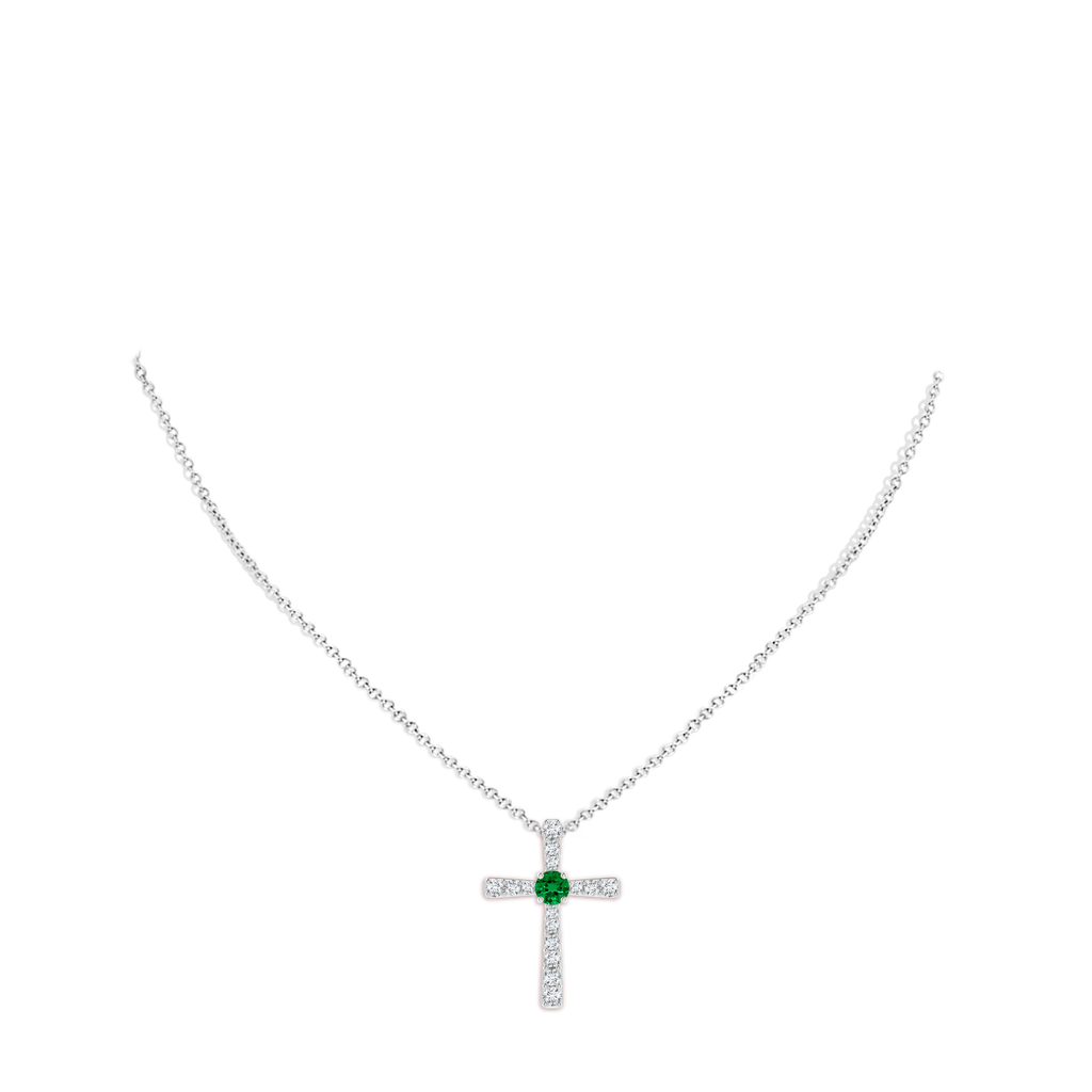 6mm Labgrown Lab-Grown Emerald and Lab Diamond Cross Pendant in White Gold pen
