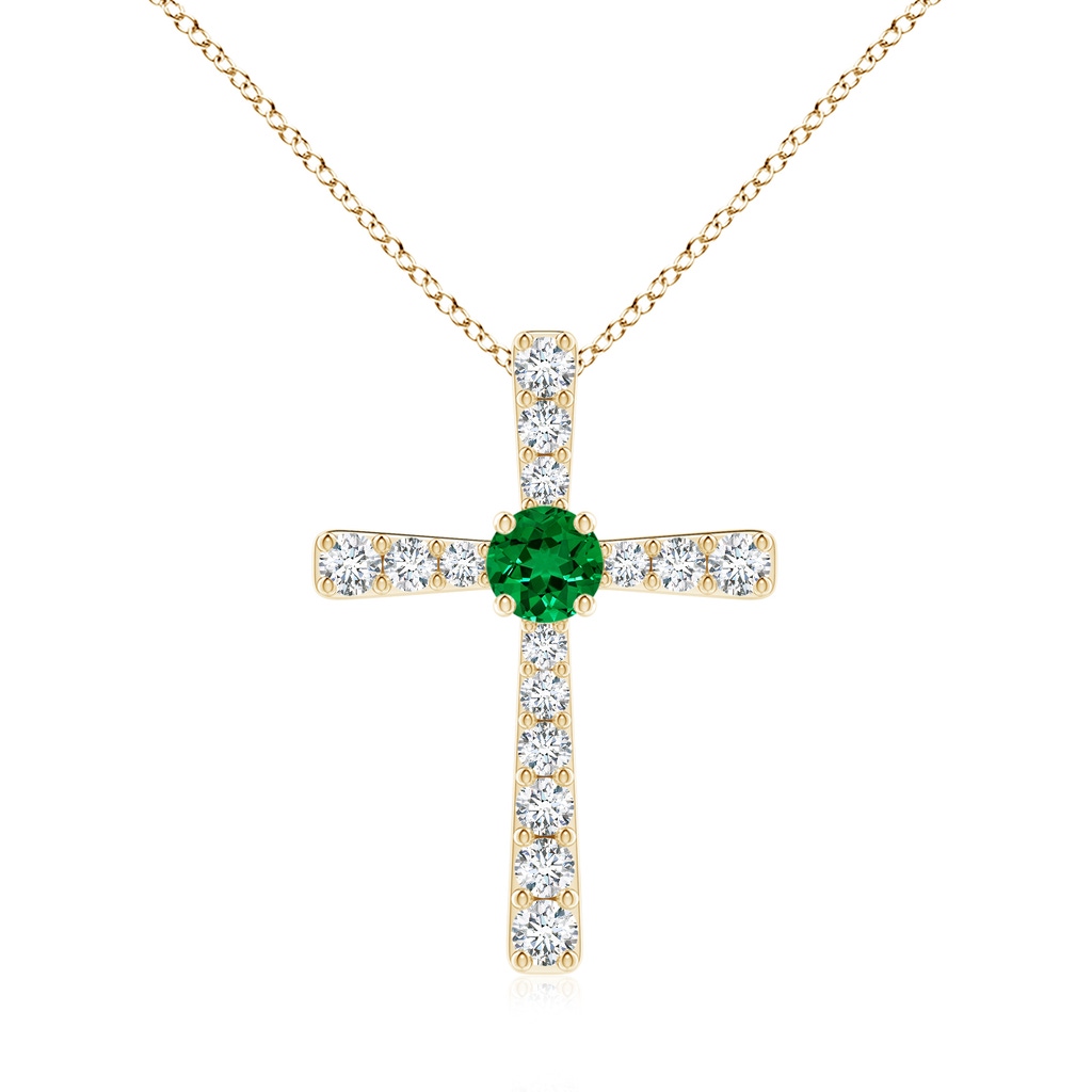 6mm Labgrown Lab-Grown Emerald and Lab Diamond Cross Pendant in Yellow Gold