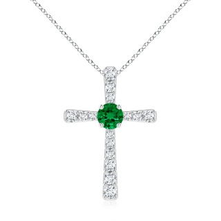 7mm Labgrown Lab-Grown Emerald and Lab Diamond Cross Pendant in P950 Platinum