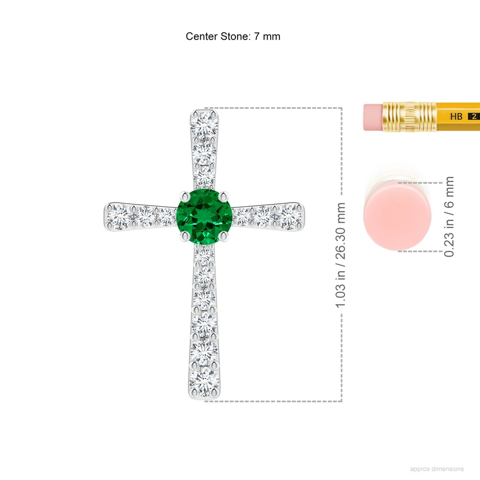 7mm Labgrown Lab-Grown Emerald and Lab Diamond Cross Pendant in P950 Platinum ruler