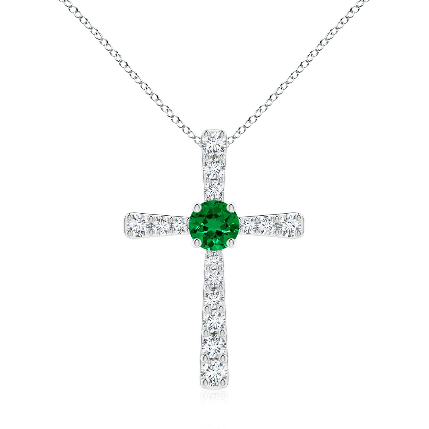 7mm Labgrown Lab-Grown Emerald and Lab Diamond Cross Pendant in White Gold