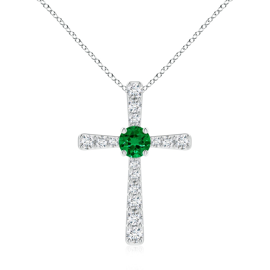 7mm Labgrown Lab-Grown Emerald and Lab Diamond Cross Pendant in White Gold 
