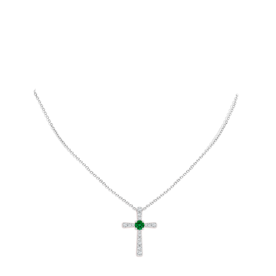 7mm Labgrown Lab-Grown Emerald and Lab Diamond Cross Pendant in White Gold pen