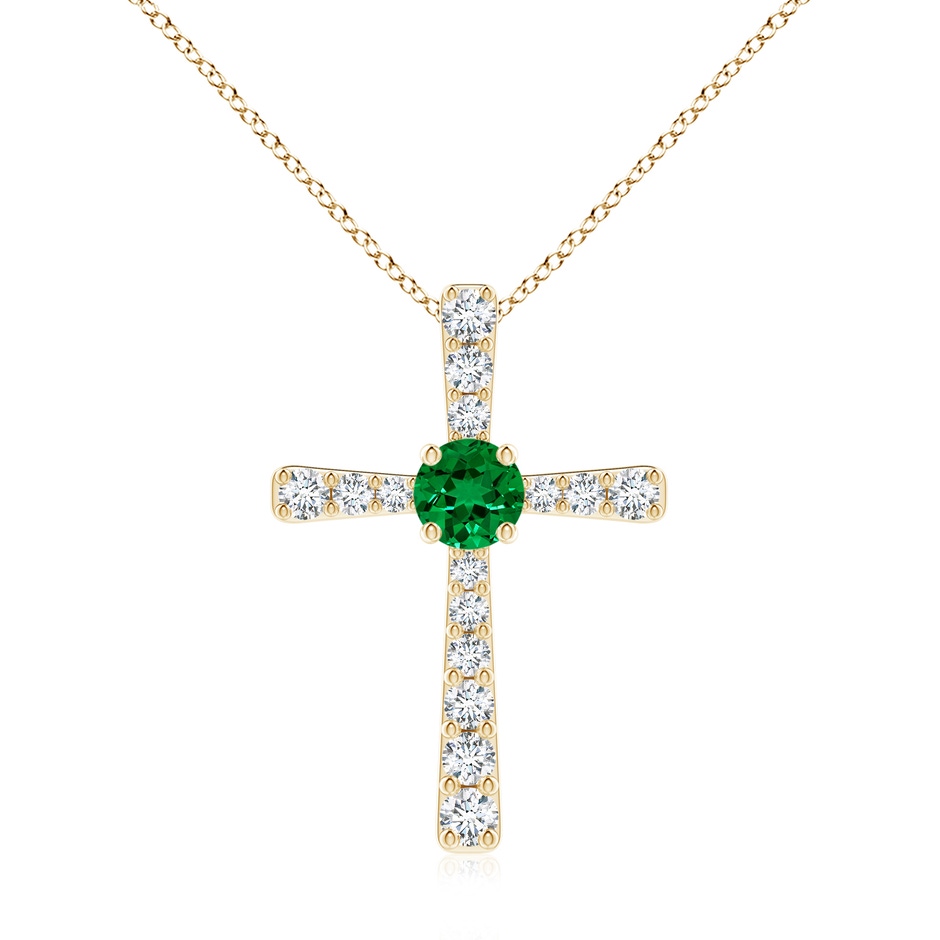7mm Labgrown Lab-Grown Emerald and Lab Diamond Cross Pendant in Yellow Gold 