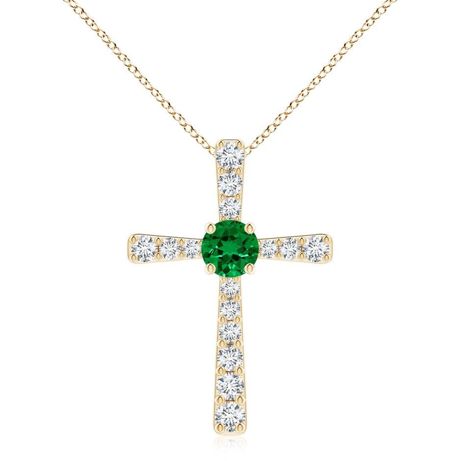 8mm Labgrown Lab-Grown Emerald and Lab Diamond Cross Pendant in 18K Yellow Gold 