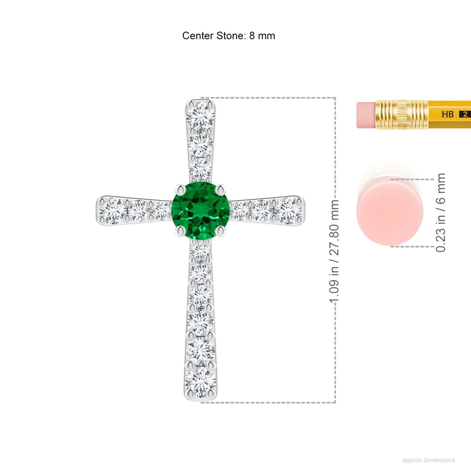 8mm Labgrown Lab-Grown Emerald and Lab Diamond Cross Pendant in P950 Platinum ruler