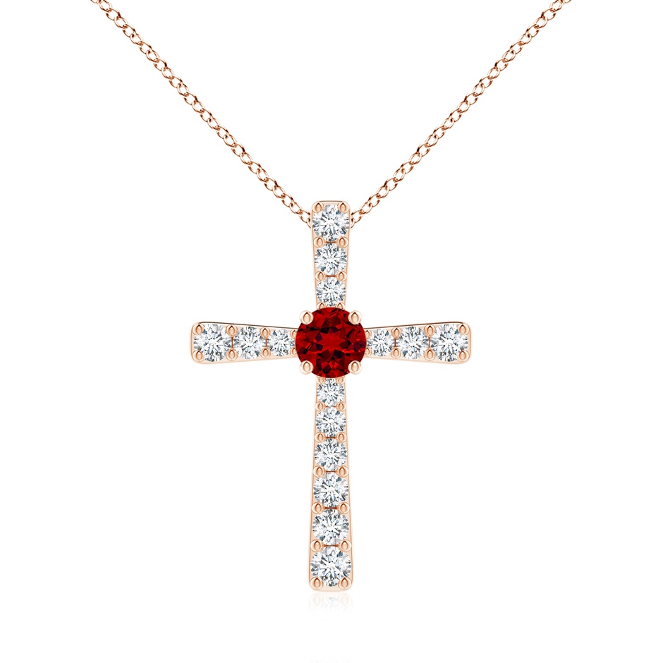 6mm Labgrown Lab-Grown Ruby and Lab Diamond Cross Pendant in 18K Rose Gold 