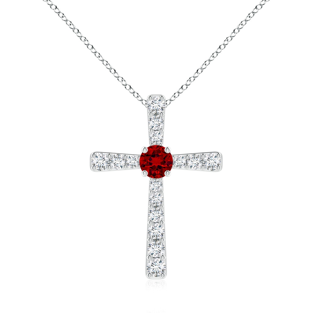 6mm Labgrown Lab-Grown Ruby and Lab Diamond Cross Pendant in P950 Platinum